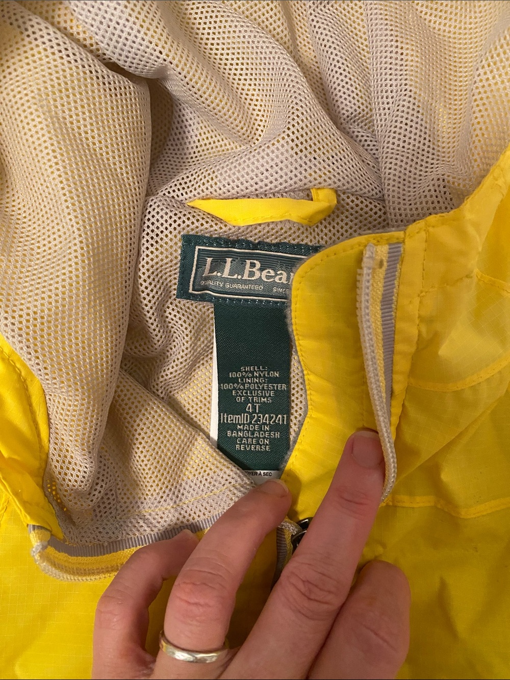 L.L. Bean Bright Yellow Kids' Hooded Raincoat - Picture 3 of 4